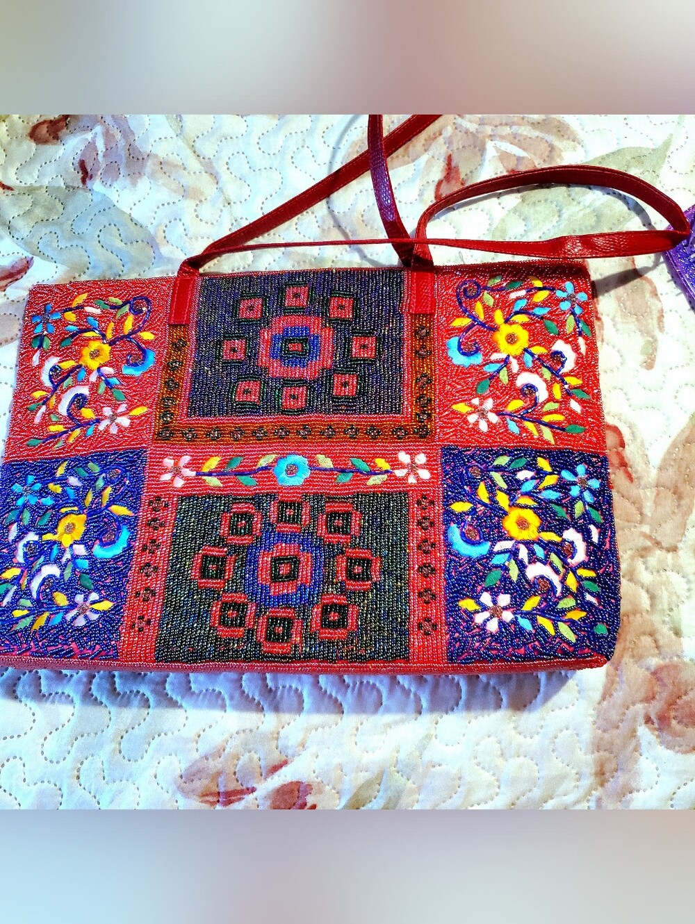 Rare Beaded Embroidered Red Patchwork Tote Bag - Stylish Women's Shoulder Bag - Picture 10 of 10